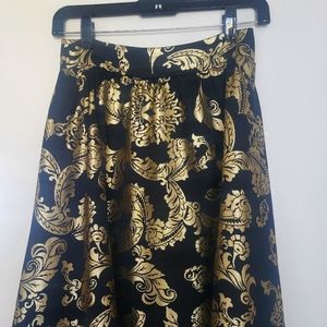 Alice + Olivia EARLA HIGH WAIST FLARE ANKLE SKIRT in Gold/Black NWT